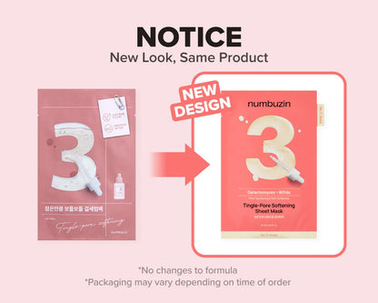 [Numbuzin] No.3 Tingle-Pore Softening Sheet Mask (1 box = 5 sheets)