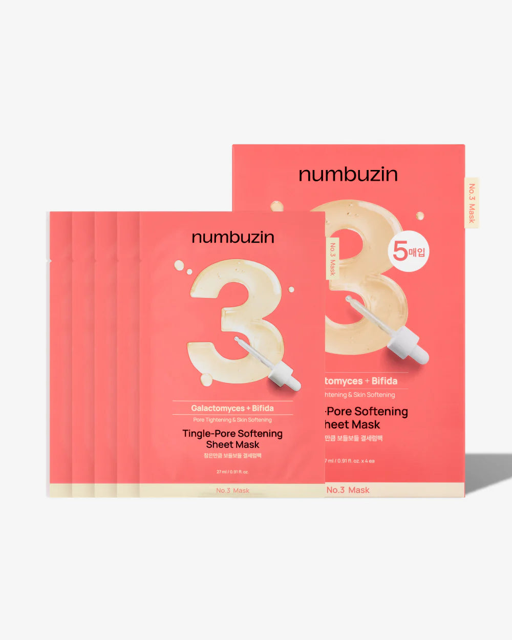 [Numbuzin] No.3 Tingle-Pore Softening Sheet Mask (1 box = 5 sheets)